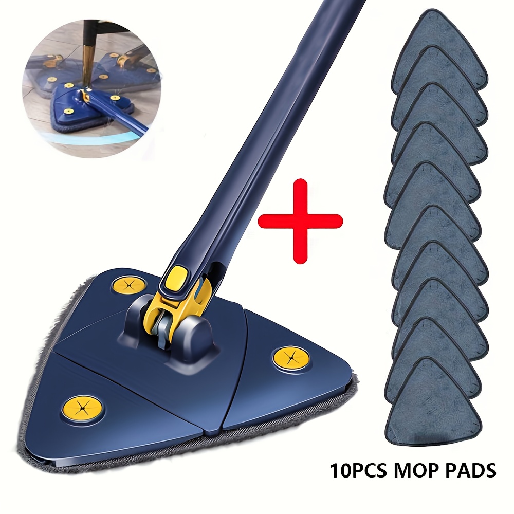 360° rotating triangular mop with 10 replacement cloths - adjustable & retractable, suitable for all , home use in kitchen, bathroom, bedroom, living room, mop for floor, bathroom cleaning, modern mop design Product details 0