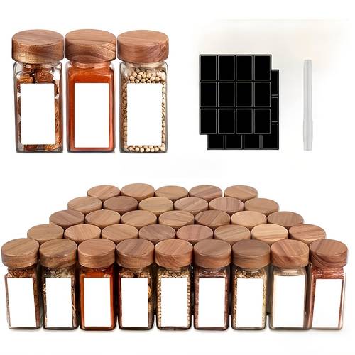 6/12/24 stuks plastic kruidenpotjes met pen en etiketten, 160g (5.6oz) vierkante kruidencontainers, bruine plastic houtnerf deksel, kruidenpotjes, voor kruidenrek, of (handwas aanbevolen)