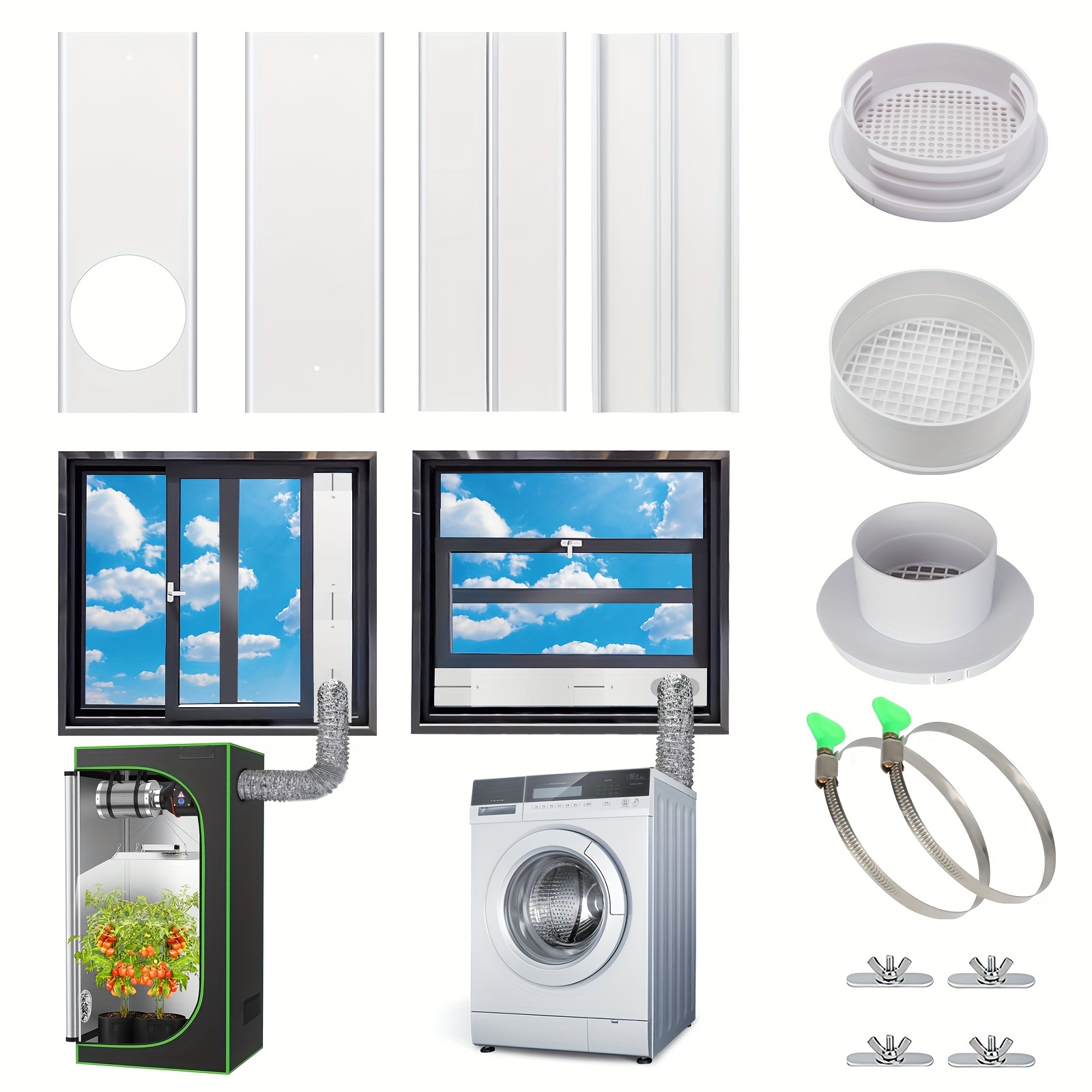 

Upgraded Window Duct Kit, Upgraded Dryer Window Vent Kit, Fit 4"/6" Ducting & 5.1"/5.9" Hose, Portable Ac Adjustable Sliding Window Seal Panels For Hvac Ducting, Inline Fans, Duct Fans, Grow Tent