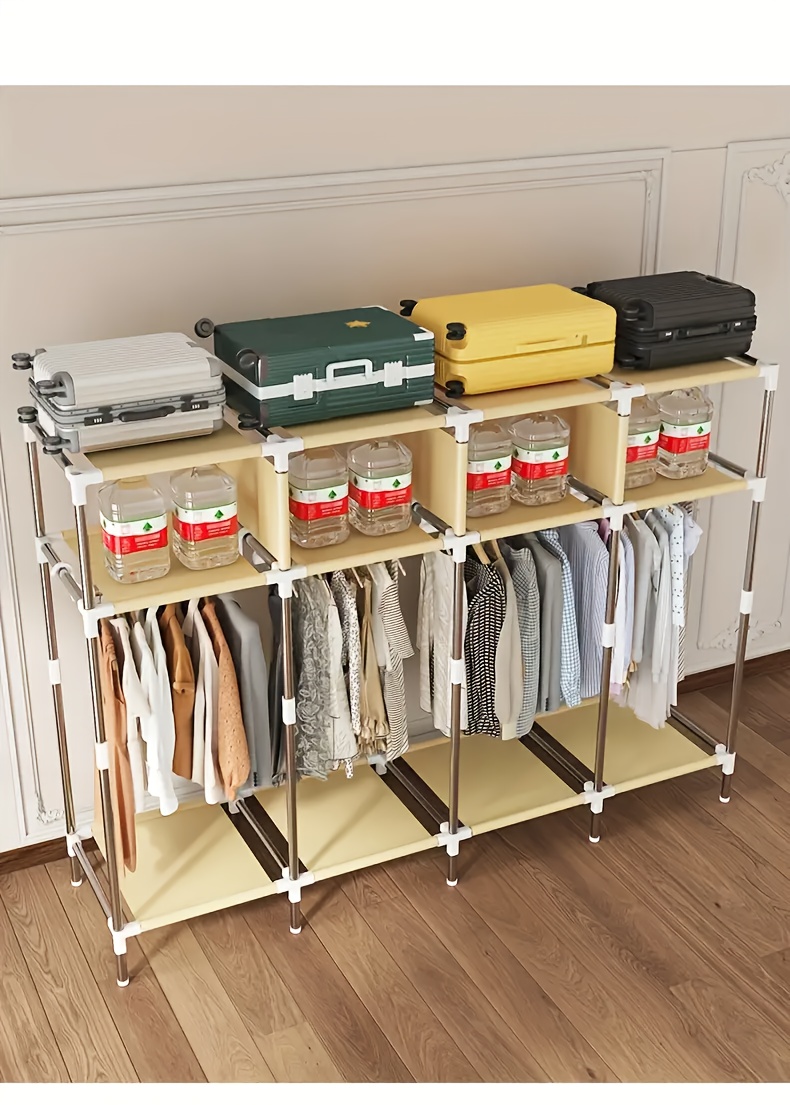 Large Capacity Freestanding Wardrobe with Metal Frame, Dustproof Storage Organizer for Bedroom, Dorms, and Rental Apartments - Mount, Independent Design, Under 3.2 Cubic Feet Closed Storage