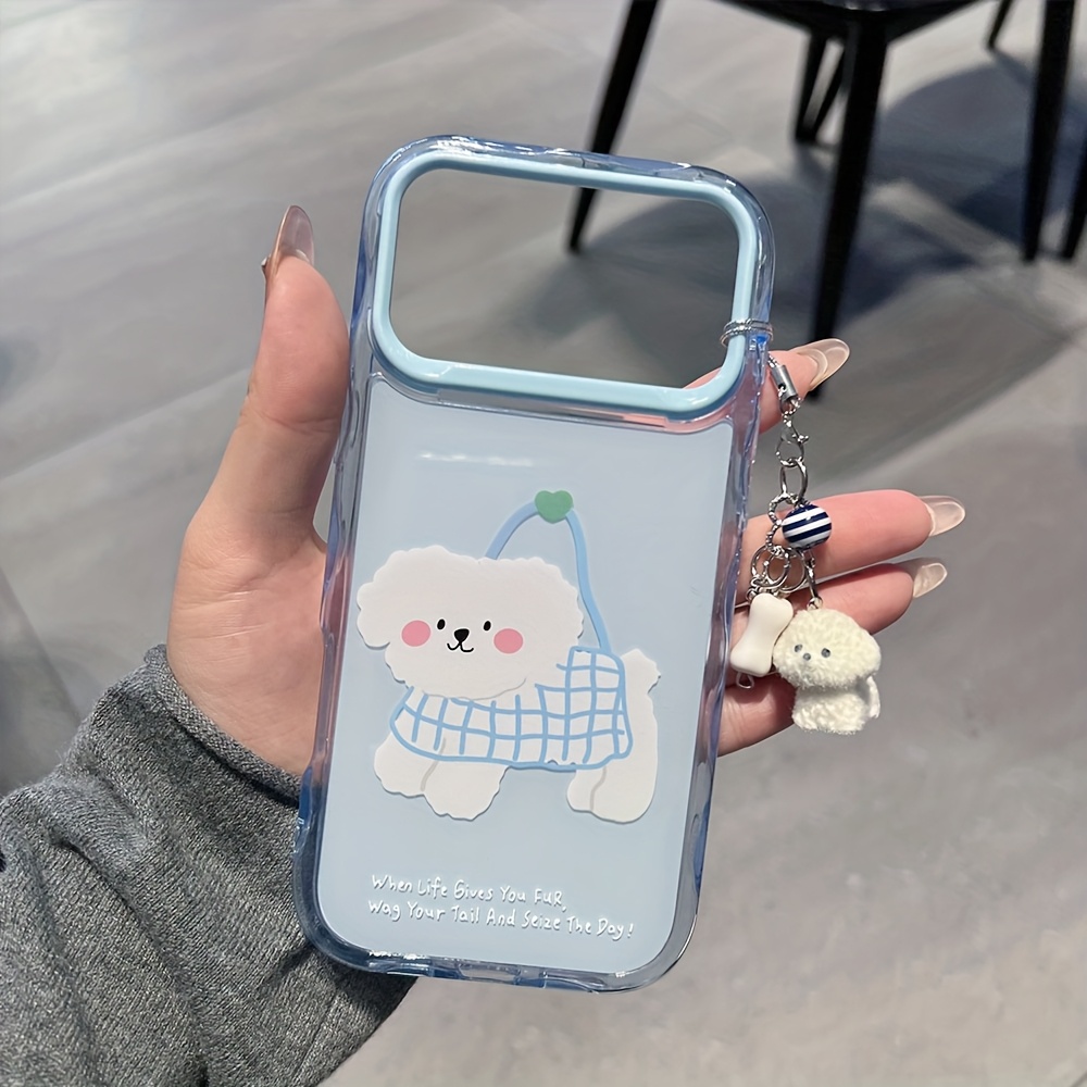 TEMU Coque de téléphone - Coque de téléphone de dessin animé Ins Bleu Sac Chiot Gelée Dopamine, avec chaîne de chiot adaptée à l'iPhone, y