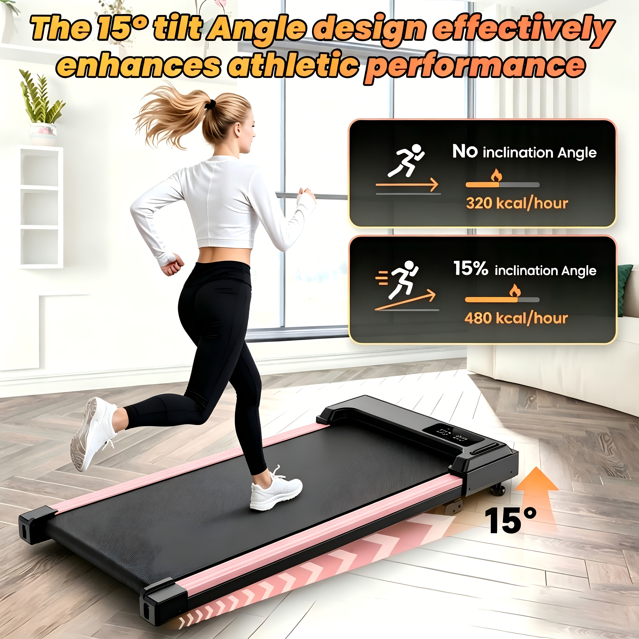 portable 15 incline under desk walking pad treadmill 2 5  lightweight home   treadmill 4 in 1 walking pad for walking and jogging quiet 265lbs capacity with remote control led display walking training  