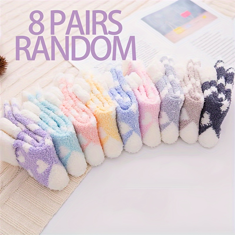 

3/5/8 Pairs Heart Fluffy Floor Socks, Warm Coral Fleece Slippers Home Socks For Fall & Winter, Women's Stockings & Hosiery