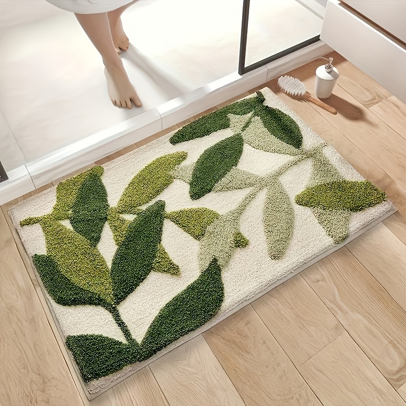 

Leaf Pattern Ultra-soft Comfortable Faux Cashmere Bath Mat, Absorbent Anti-slip Bathroom Floor Rug, Ideal For Tub, Shower, Bathroom Home Decor