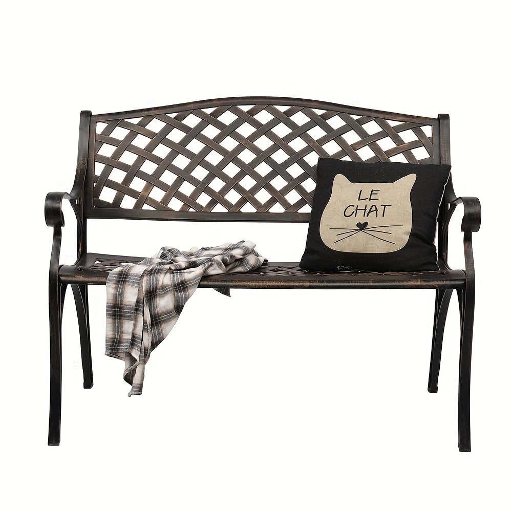 

40.5" Outdoor Cast Aluminum Bench With Mesh Backrest Seat Surface