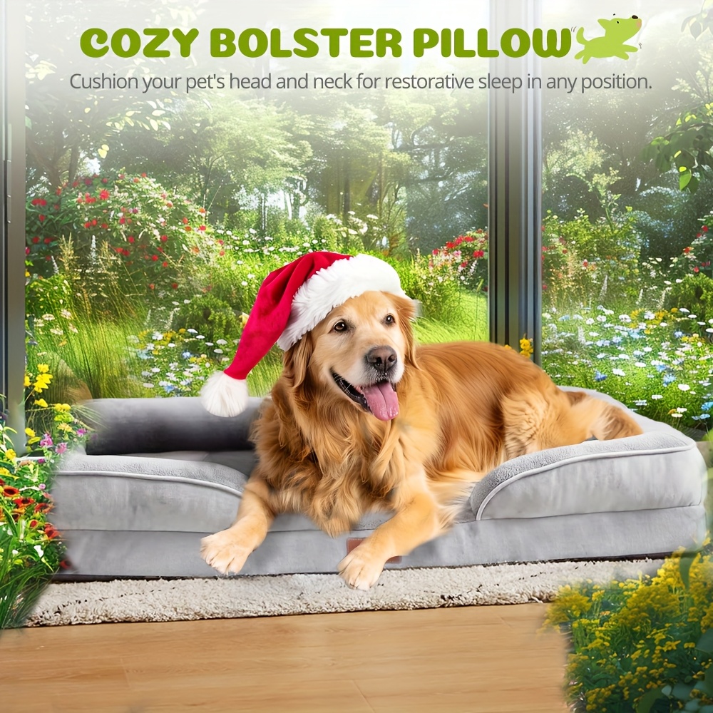 TEMU Chew-proof Orthopedic Dog Bed For Large Dogs - 4" Therapeutic Memory Foam, Heavy-duty Design With Anxiety Relief Bolster & Removable Washable