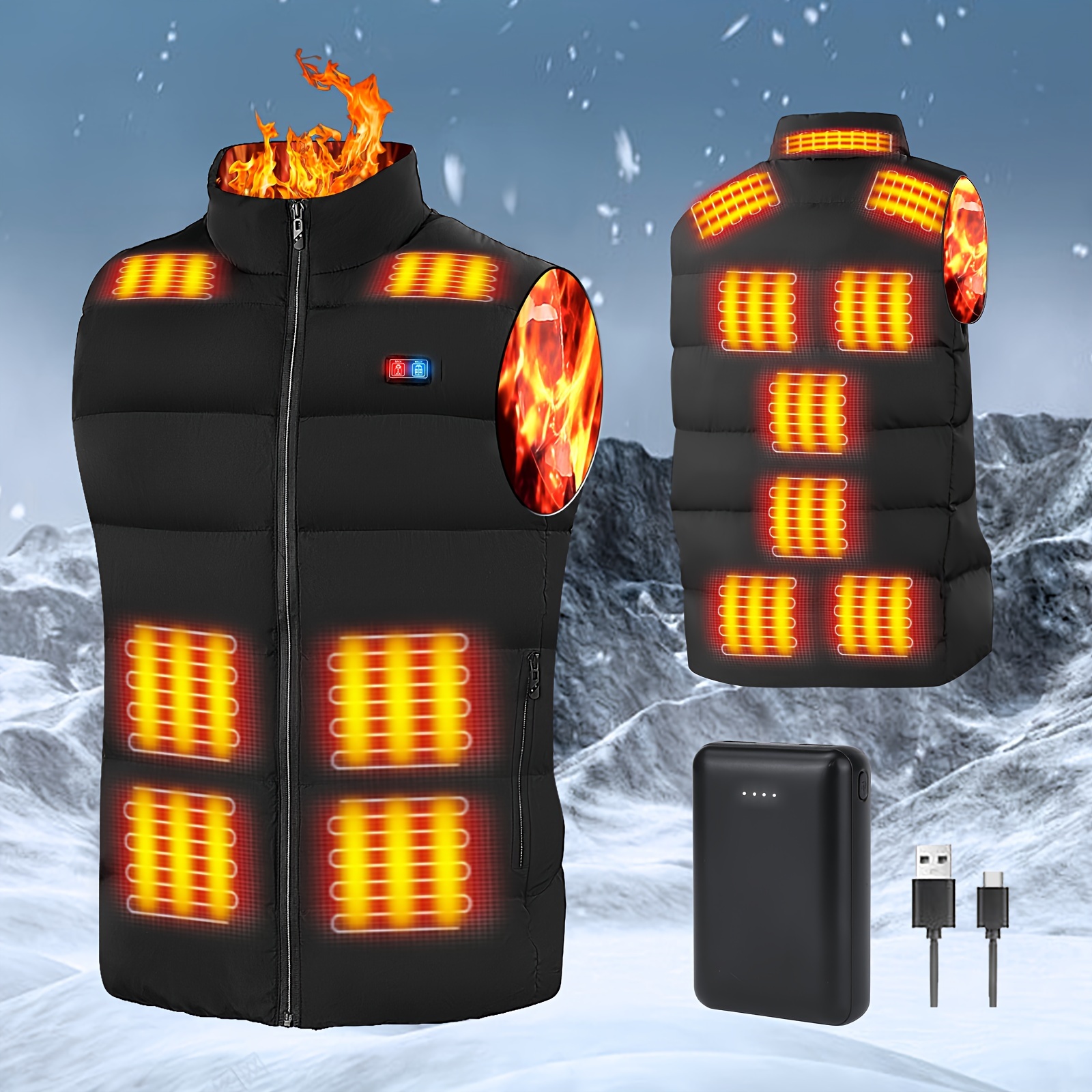 Gilet Chauffant Électrique USB Homme Femme - 5 Zones Chaleur, 3 Températures, Taille Réglable M-3XL, Lavable