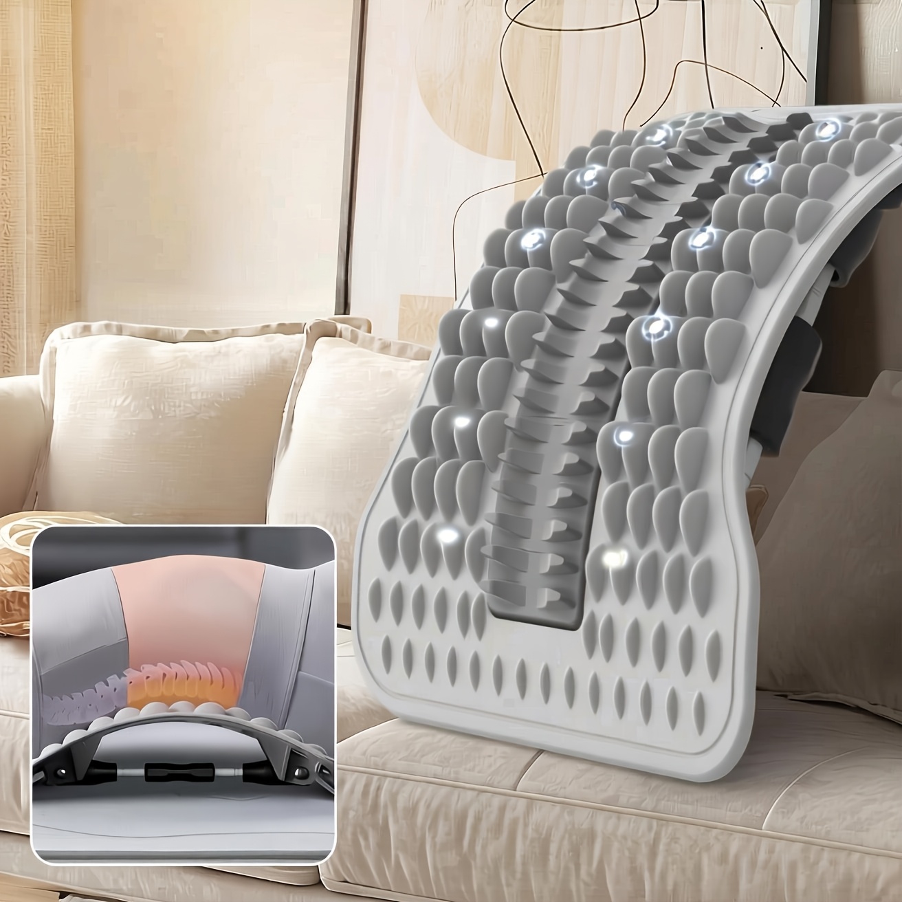 Image of 1 X Lumbar Support Massager, Grey; Lumbar Support Stretcher; Lumbar Device; Adjustable Angle; Suitable For Use At The Office Or At Home; Enhances Load-bearing Capacity; Unisex Portable Lumbar Support