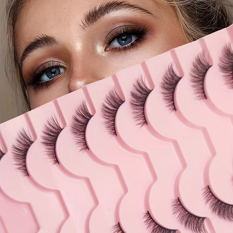 

10 Pairs Of Curly Half Lashes - And Stage Makeup, Easy To Apply And Reusablethick Fluffy Cat Eye False Eyelashes, Short And Long Volume Lashes