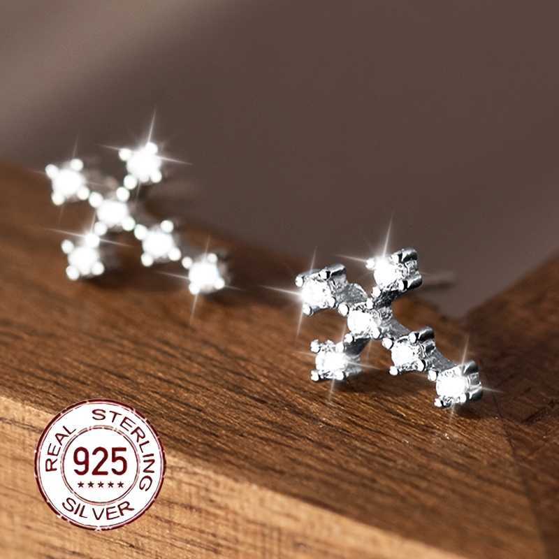S925 Sparkling Zirconia Cross Studs, Stylish & Minimalist