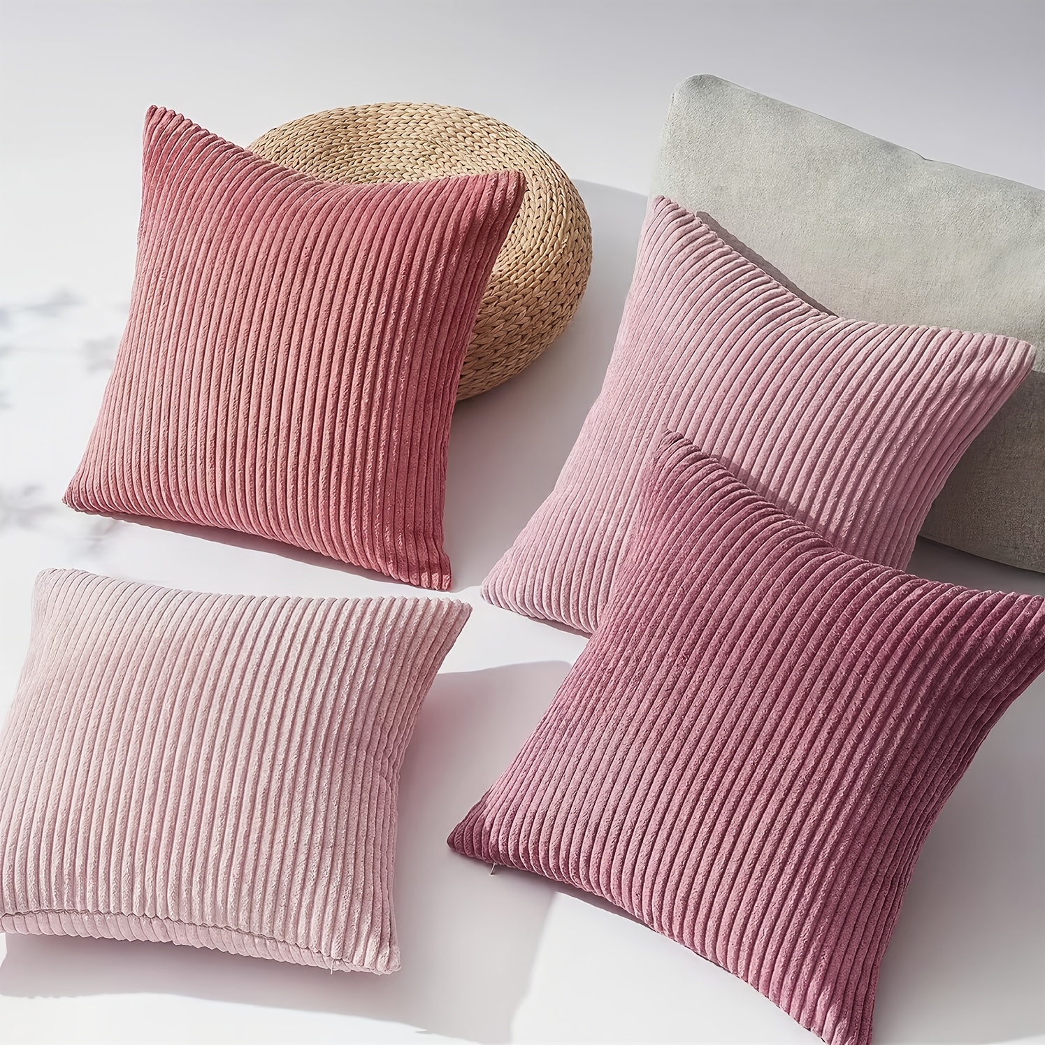item picture 4pcs boho vintage aesthetic throw pillow covers corduroy striped pillowcases with hidden zipper 16 16 18 18 20 20 inch   universal cushion covers classic retro pattern for   room bedroom sofa home decor no pillow inserts