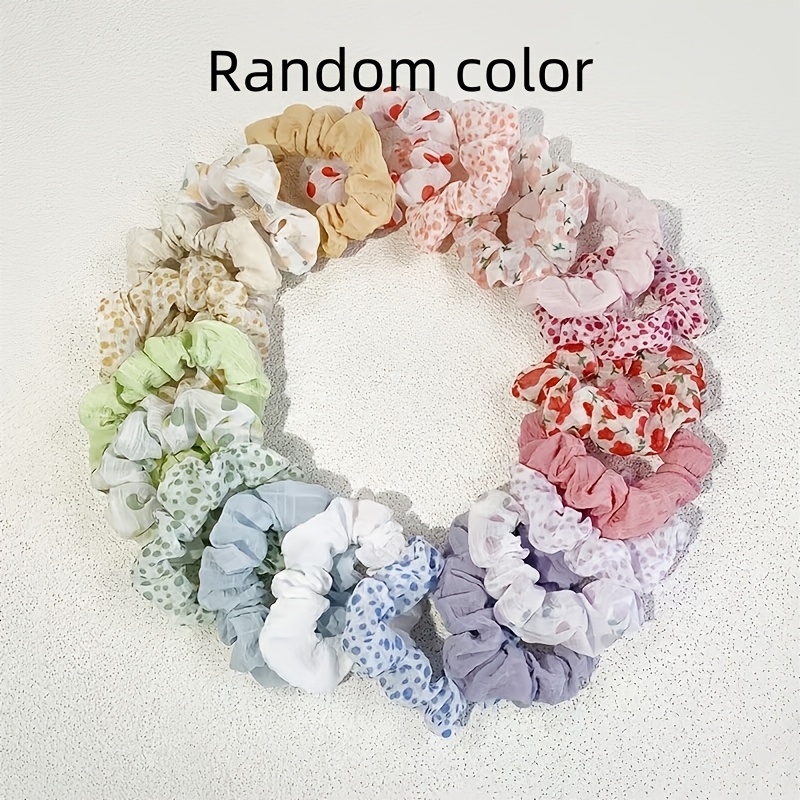 Image of 20pcs Style Random Sweet Cute Floral Print Hair Ties Set - Colorful Elastic Hair Ties For Women And, Suitable For Ponytails And Braids (20pcs)