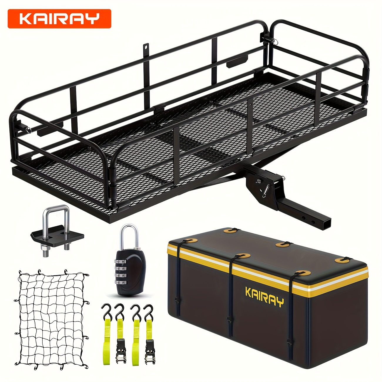 

Kairay 500 Lbs Duty 60" X 24" X 14.4" Folding Rear Luggage 2" Bag Net Combination For Car Suv Camping Bag Net