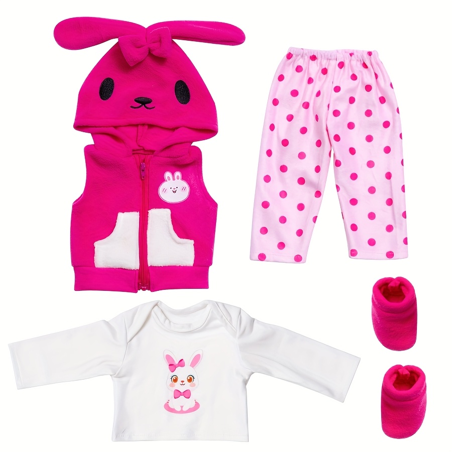 Image of The Magenta Bunny Outfit For Dolls Is Suitable For 43cm/17inch Dolls And Includes Set, A Coat, And Socks. Is Not Included, Making It An Gift For Festivals
