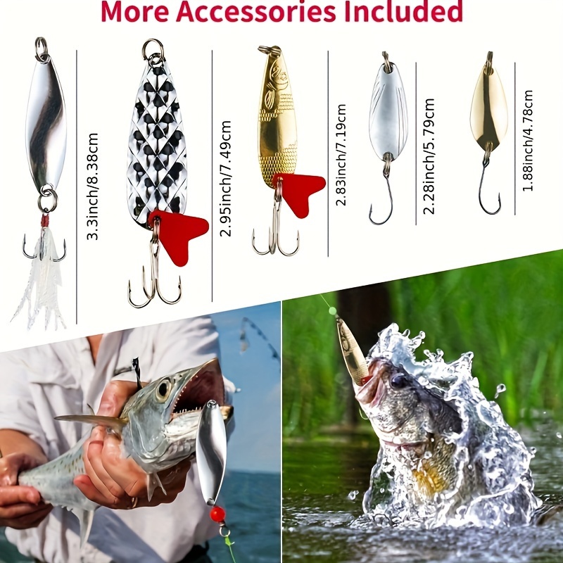 Fishing Lures Kit: Tackle Box Spoon Lures Soft Plastic Worms