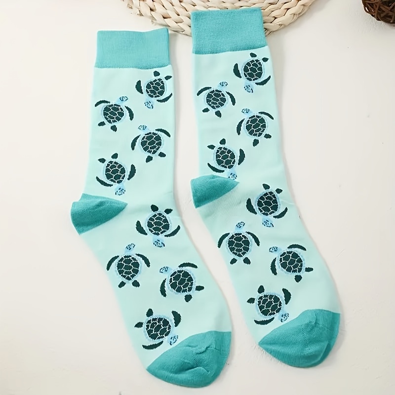 

Chaussettes fantaisie en de tortue de dessin , chaussettes mi-hautes de style pour couple, bas et collants pour femmes.