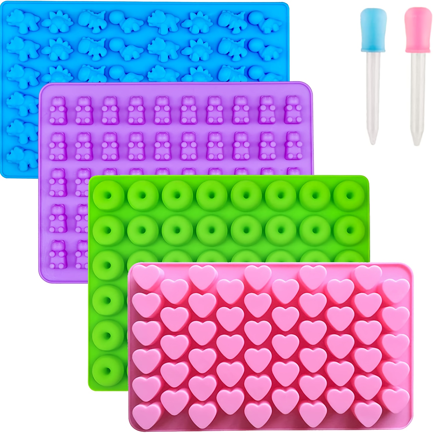 6pcs Silicone Baking Mold Set For Chocolates, Gummies & Desserts - Includes 2 Dropper Tools, Diy Donut, Bear, Dinosaur & Heart Shapes