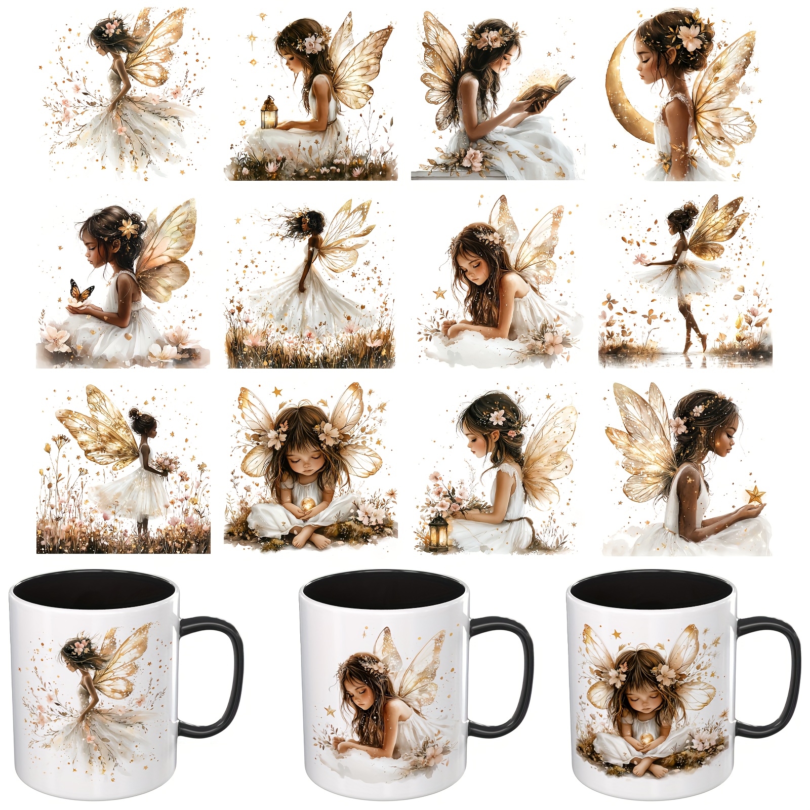 TEMU UV DTF Transferpapier - 12 Stück/Set Ethereal Fairy UV DTF Cup Wrap, geeignet für Tassen, Gläser, Notizbücher, Computer, Tische und Stühle usw.