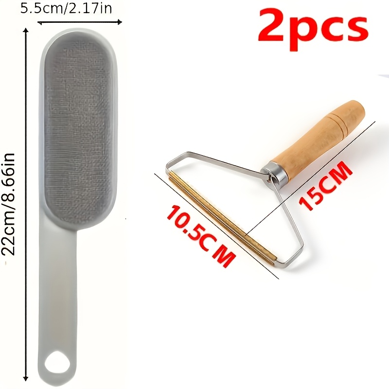 TEMU 2pcs Mixed Set: Double-sided Lint Remover + Wooden Handle Lint Remover. Reusable Multi-functional Lint Remover, Portable Fabric And Carpet