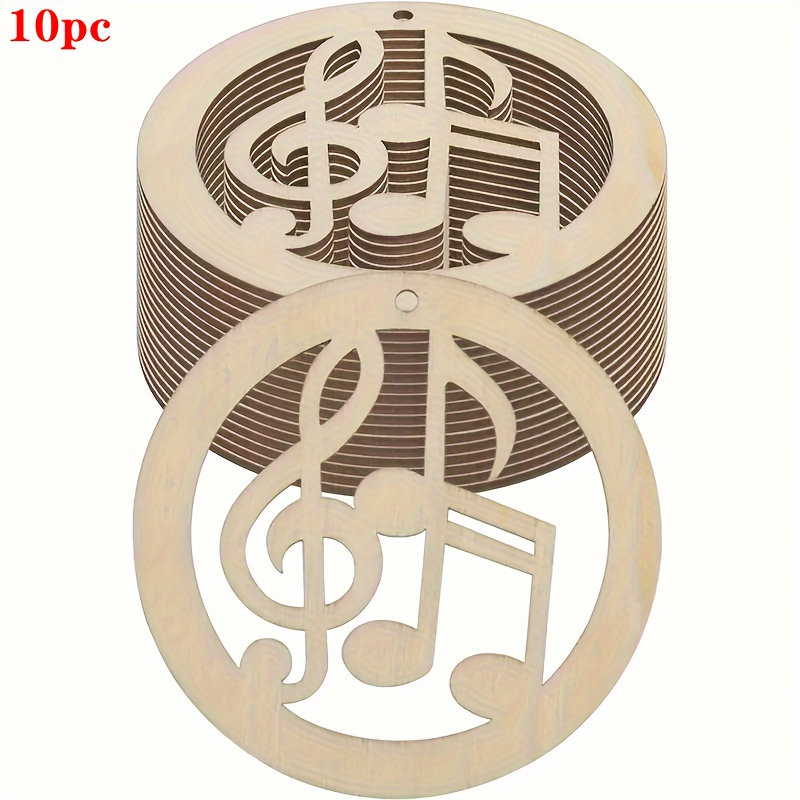 10pcs Wooden Music Symbol Shapes Wood Pieces Painting Graffiti Craft Wooden Pendant Ornament Ornaments Festive Wedding Party Home Decor