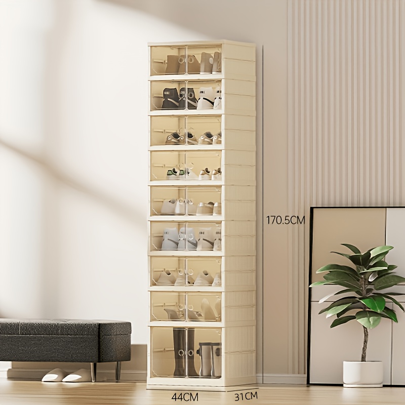 TEMU 9-layer Foldable And Double Row Magnetic Dust-proof Shoe Box - Multifunctional, No Installation, , Use Shoe Storage Cabinet, Transparent Shoe