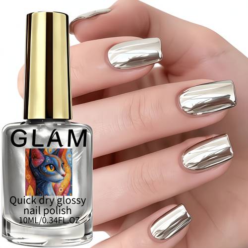 mirror chrome silvery metallic nail polish quick dry formula smooth and seamless effect liquid metallic silvery cyber silvery nail polish salon level long lasting and convenient easy to apply