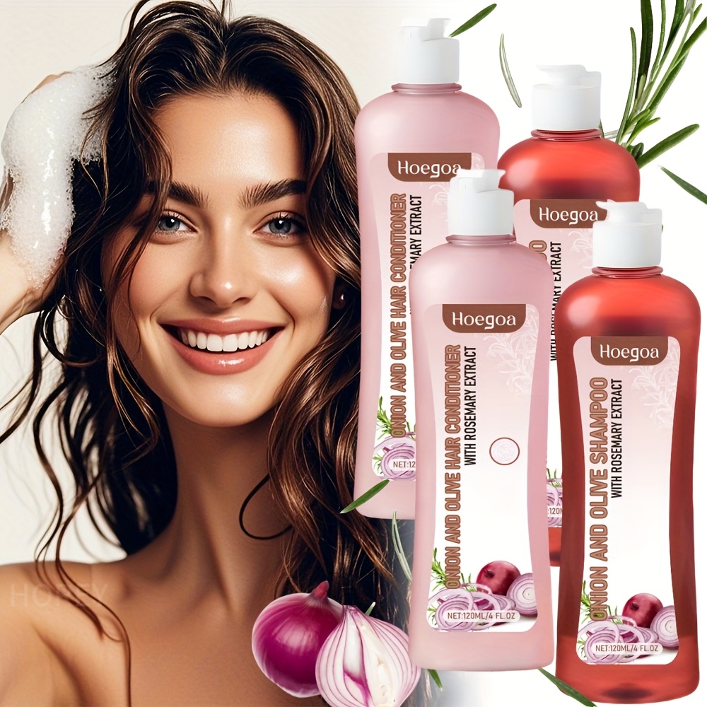 TEMU 2set Rosemary Onion Shampoo And Conditioner Set With Onion Oil And Rosemary Leaf Oil For Frizzy Hair, Oil Control, Strengthen Hair, Split Ends,