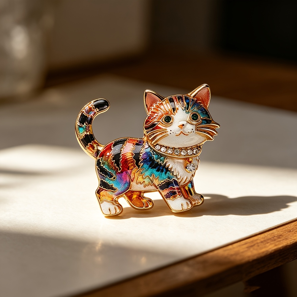 TEMU 1pc Shiny Gradient Enamel Walking Cat Brooch For Men And Women, Gentle Style, Colorful Animal Kitten, Coat And Suit Pin, Daily Outfit Accent,