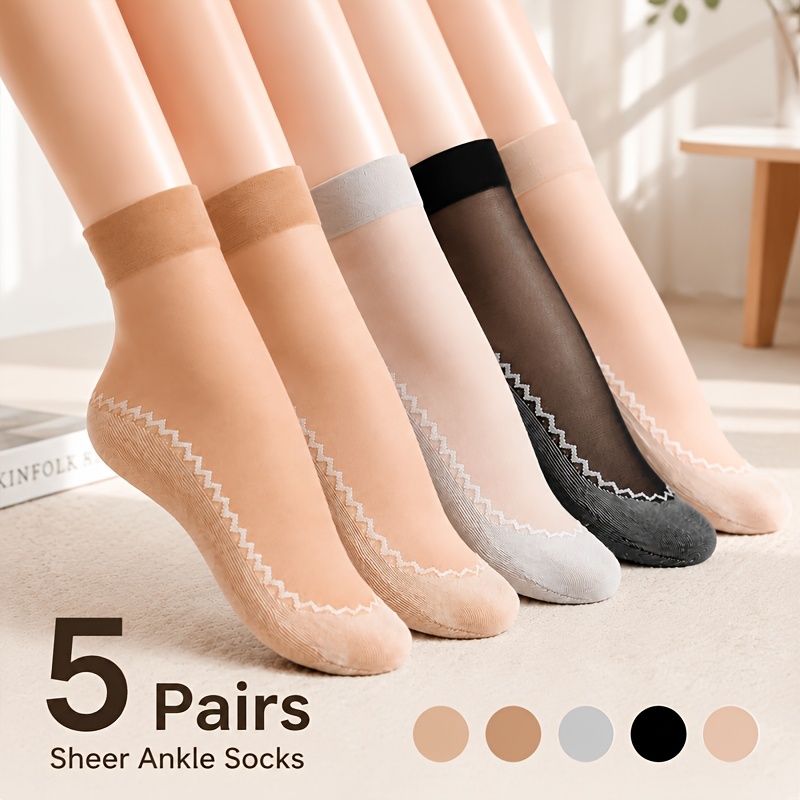 Image of 5 Pairs Of Women's Lace Mesh Breathable Stockings, Comfortable And Breathable Short Socks For Summer, Suitable For Casual Wear
