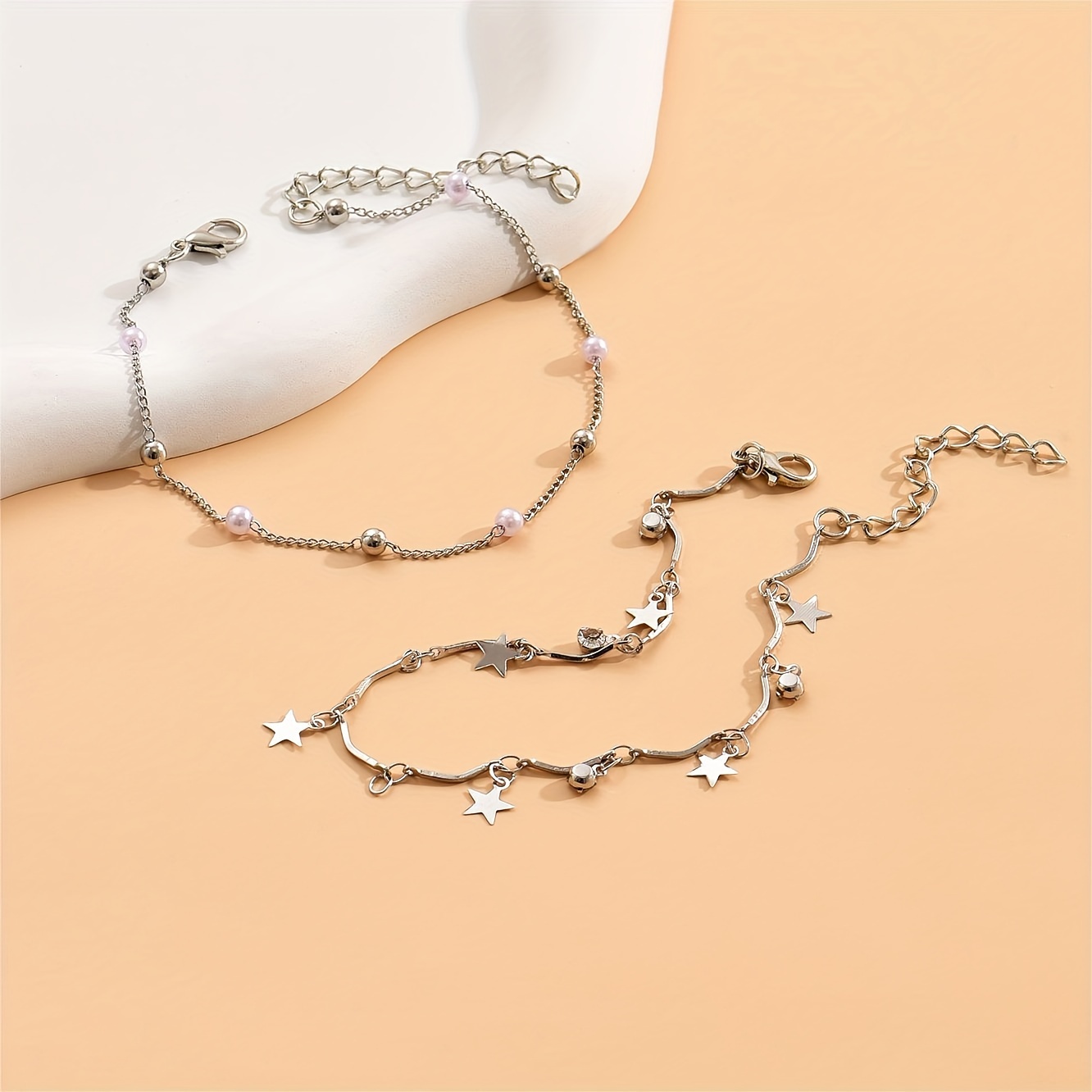 2 Star Pendant Anklets