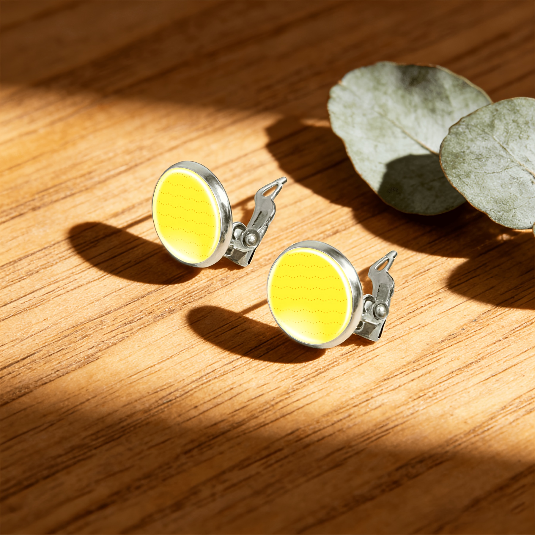 2pcs No-Piercing Circular Glass Face Earrings Set for Women