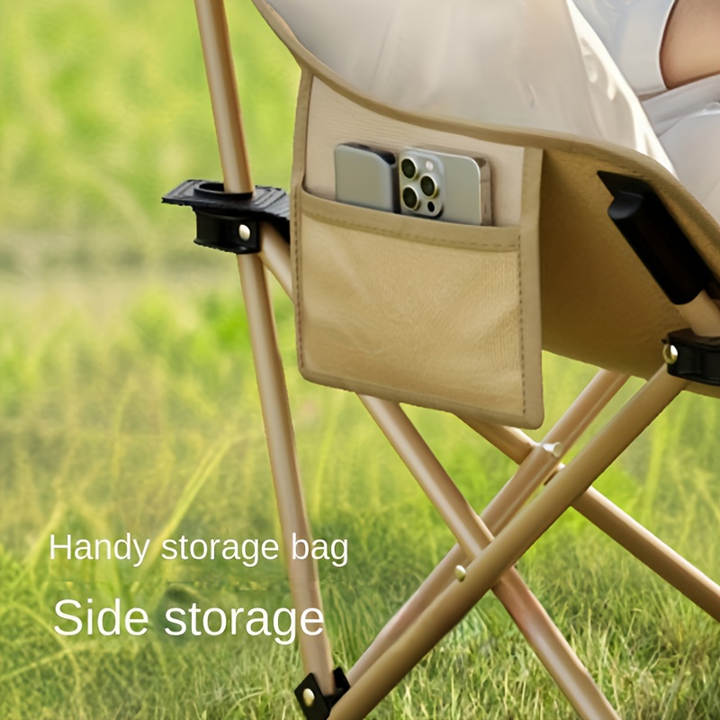 2 High-backed Moon Chairs Come with A Storage Bag for Easy Folding And Storage - Durable Iron Alloy, Suitable for Courtyards, Outdoor Leisure, Camping And Fishing Beach Chairs