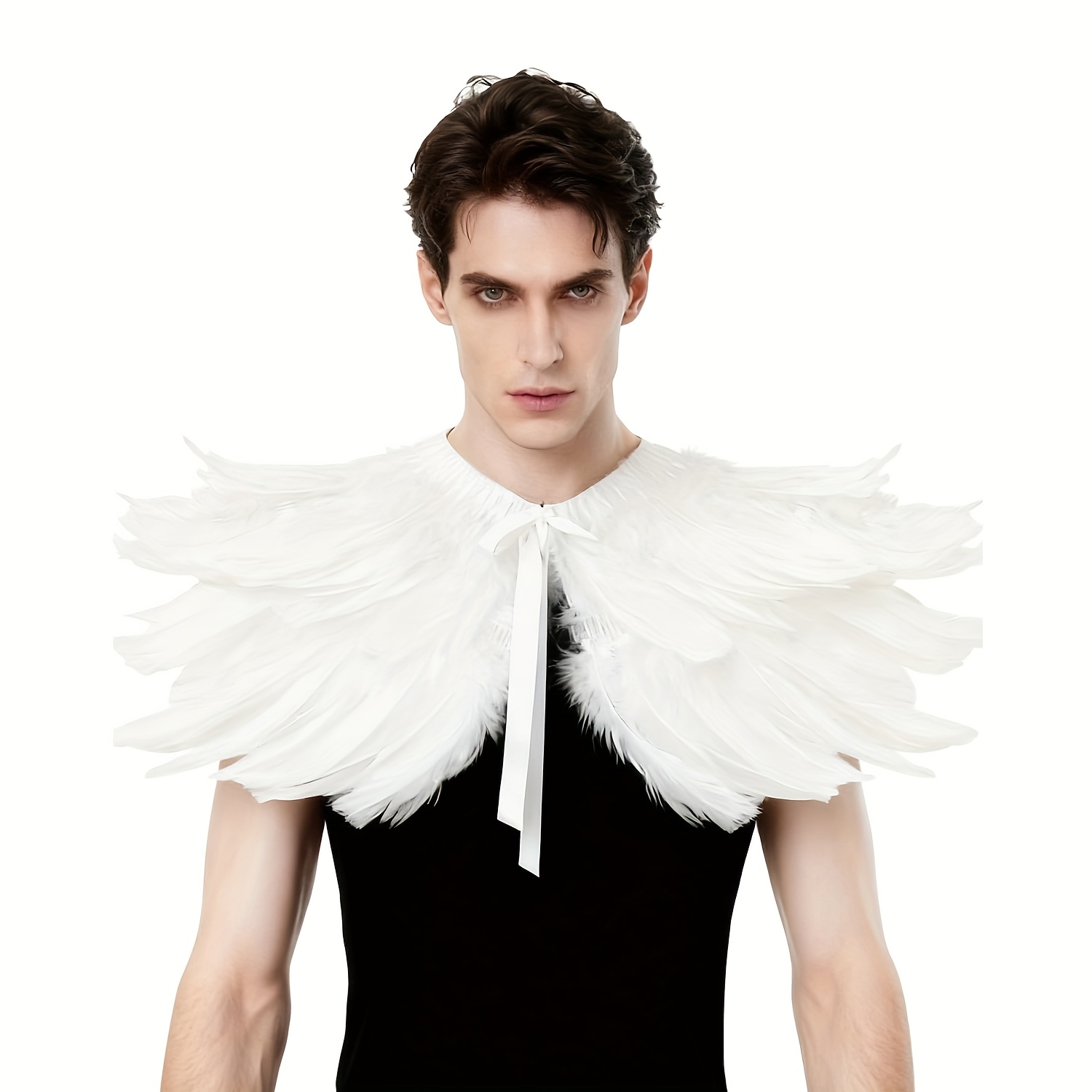 TEMU Cape-châle d'épaule gothique à plumes pour costumes et accessoires de jeu de rôle d'Halloween et de Noël, décorations de fête, accessoires de