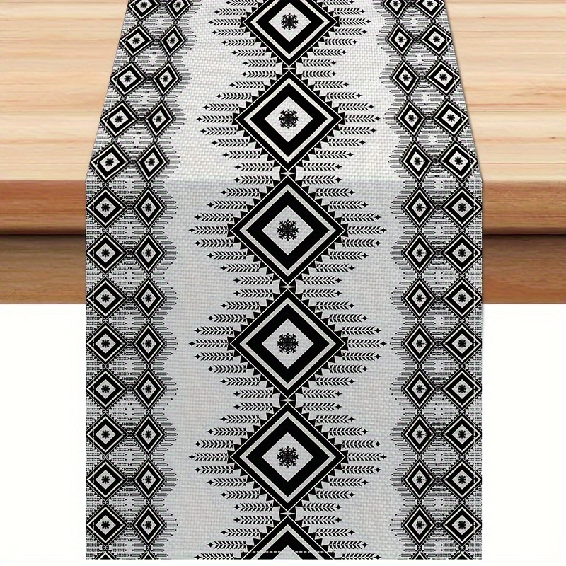 

Chic Black & White Geometric Table Runner - Contemporary Polyester Design For Indoor/outdoor Parties, 13" X 72 Fitted Table Cloths For Rectangle Tables Table Clothes Rectangular