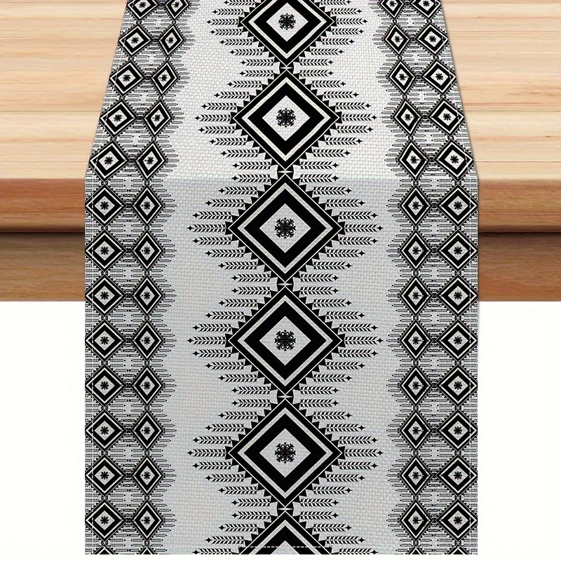 

Chic Black & White Geometric Table Runner - Contemporary Polyester Design For Indoor/outdoor Parties, 13" X 72