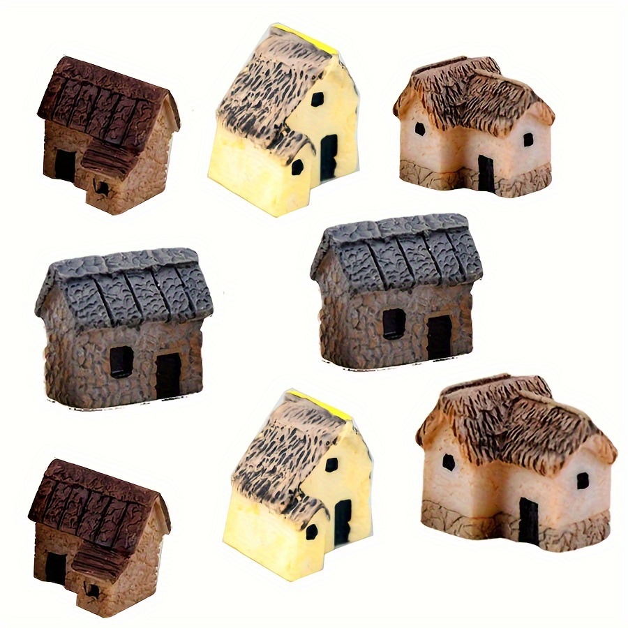 Image of 8pcs Fairy Garden Tiny House Statue Castle Terrarium Statue Miniature Garden Decor Fairy Statue, Birthday Gift, Valentine's Day Gift