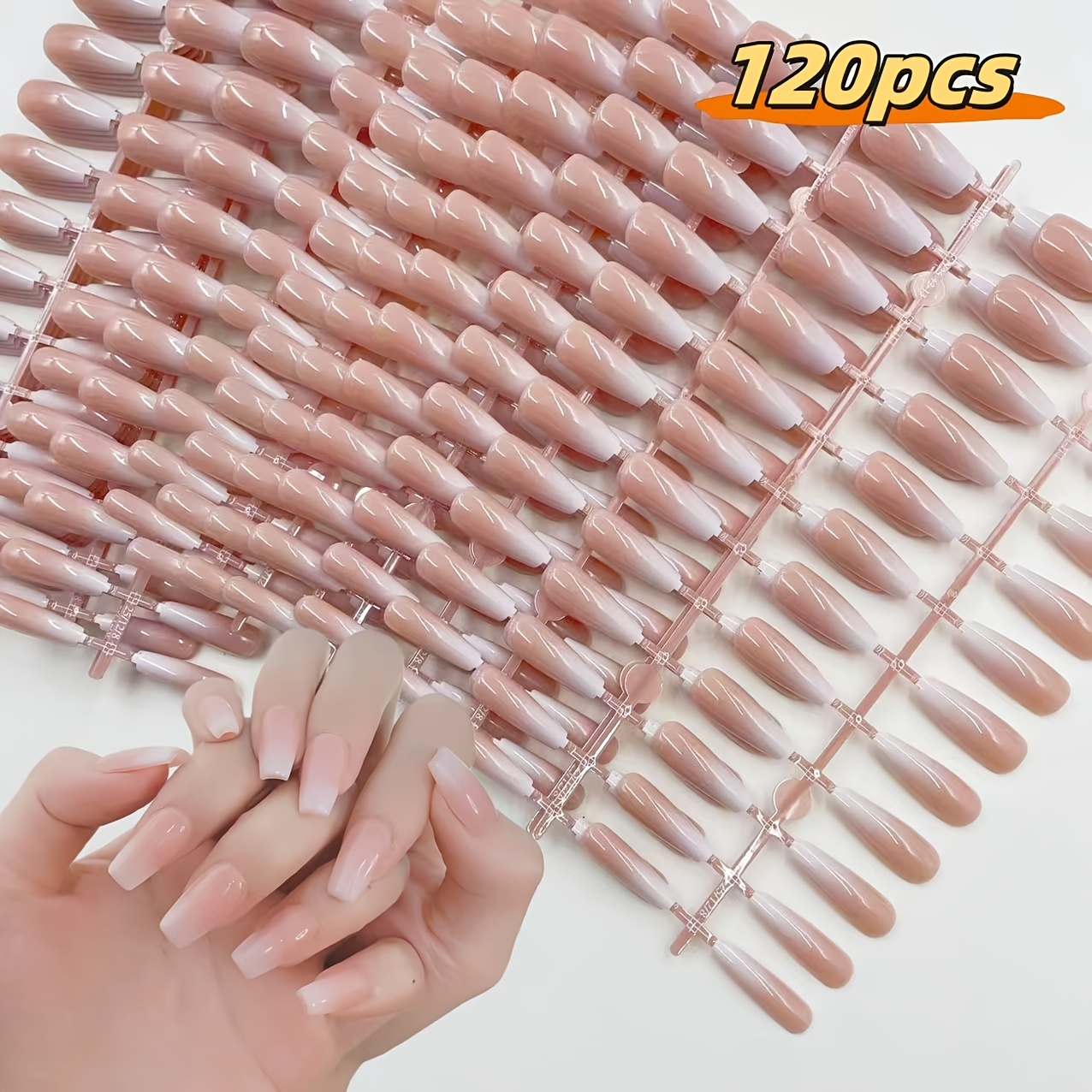 E-shop 120 Stk. mittelgroße, hautfarbene --Press-On-Nägel, klassische Aufklebenägel mit Gelkleber Nagelfeile, geeignet für Damen, für Feiertage den