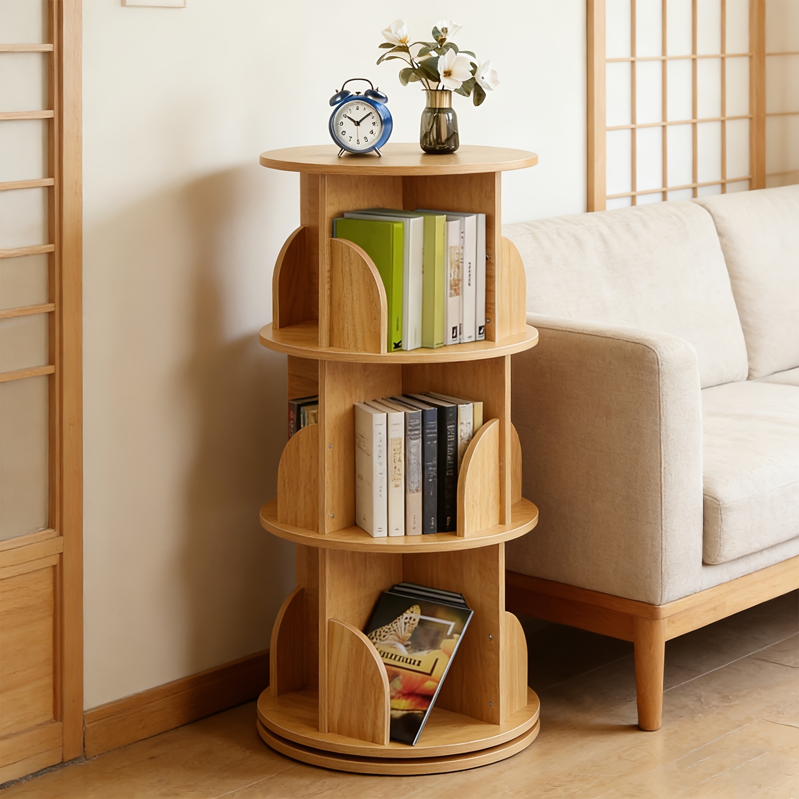 1 360° Rotating Bookshelf, 3-tier Rotating Book Display Tower, Dimensions 40×40×h97cm, - Storage Rack For Living Rooms, Bedrooms, And Offices