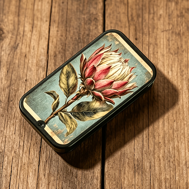 TEMU 1pc Vintage Mushroom Flower Sliding Match Tin Box — Vintage Exquisite Matchbox, Simple Portable High-end Matchbox, Matches Not Included, Used As