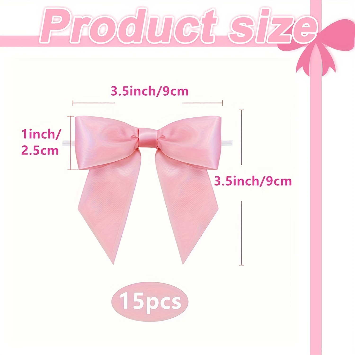 Image of 15-pack Pink Satin Gift Wrap Bows - 3.5" Ribbon Bow Decorations For Party Favors, Baking, , Christmas, Halloween, Thanksgiving, Valentine's, Day, Wedding, Baby Shower