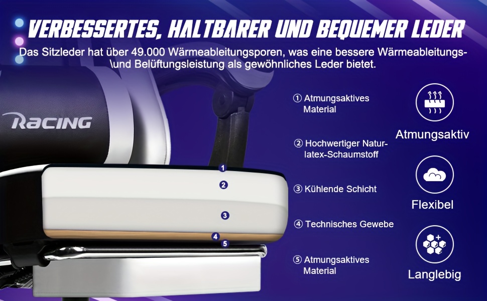 Gaming Chair with Footrest, Ergonomic Gaming Chair, Gaming Armchair with Adjustable Lumbar Cushion, Head Cushion, Height-adjustable And Swivel, PC Chair, Gaming Chair 200kg