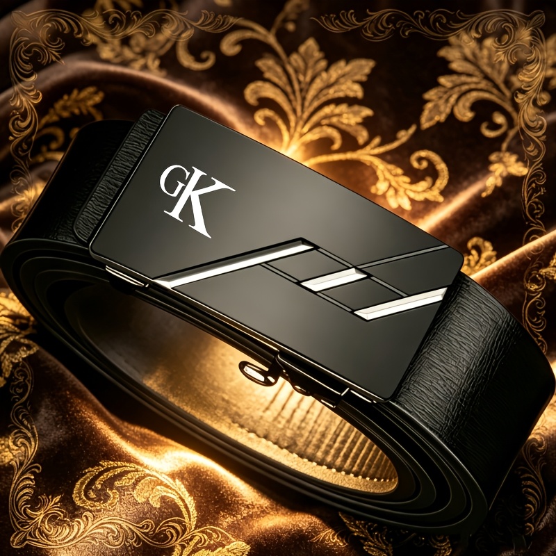 TEMU Gk Logo Men's Waist Belt, Automatic Design, Smooth Opening And Closing, Durable And Not Easily Worn, Suitable For Casual Wear And Long- Use,