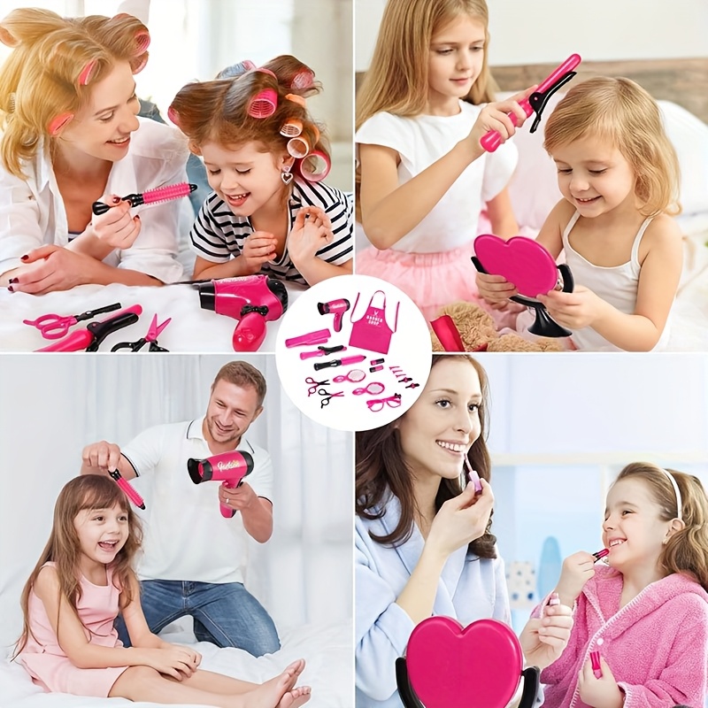 17 buc. set de coafat pentru fete cu accesorii și șorț - oglindă din pvc, foarfece, culori mixte, fără posibilitate de reîncărcare, fără baterii