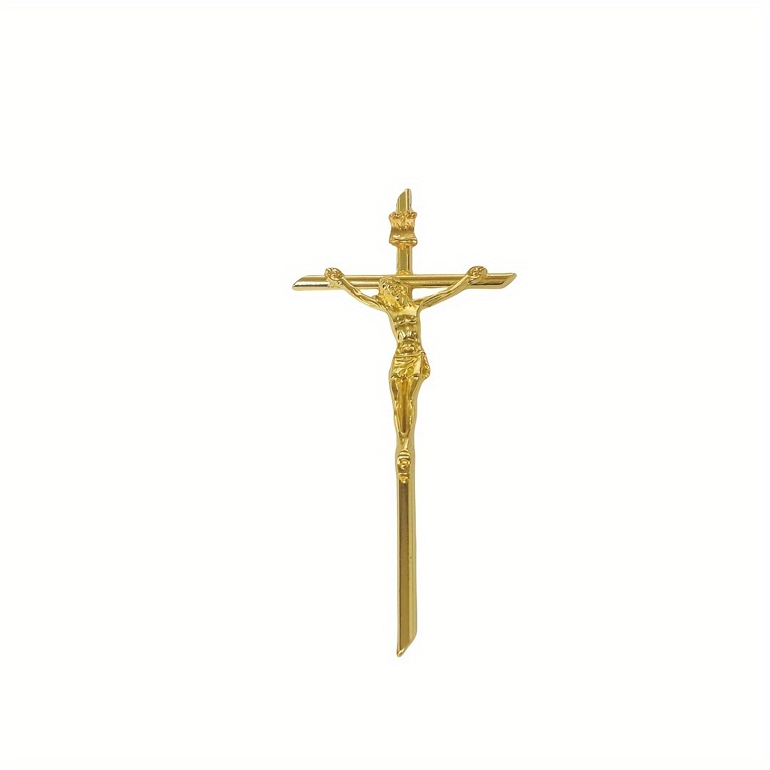 Image of 1pc Of A Vintage Golden Catholic Cross For - A Handcrafted Metal Wall Decoration, Ideal For Christmas, Valentine's Day, Birthdays, And Spiritual Presents