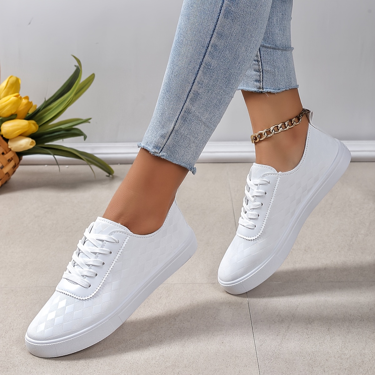 white leather sneakers sold on Temu United States
