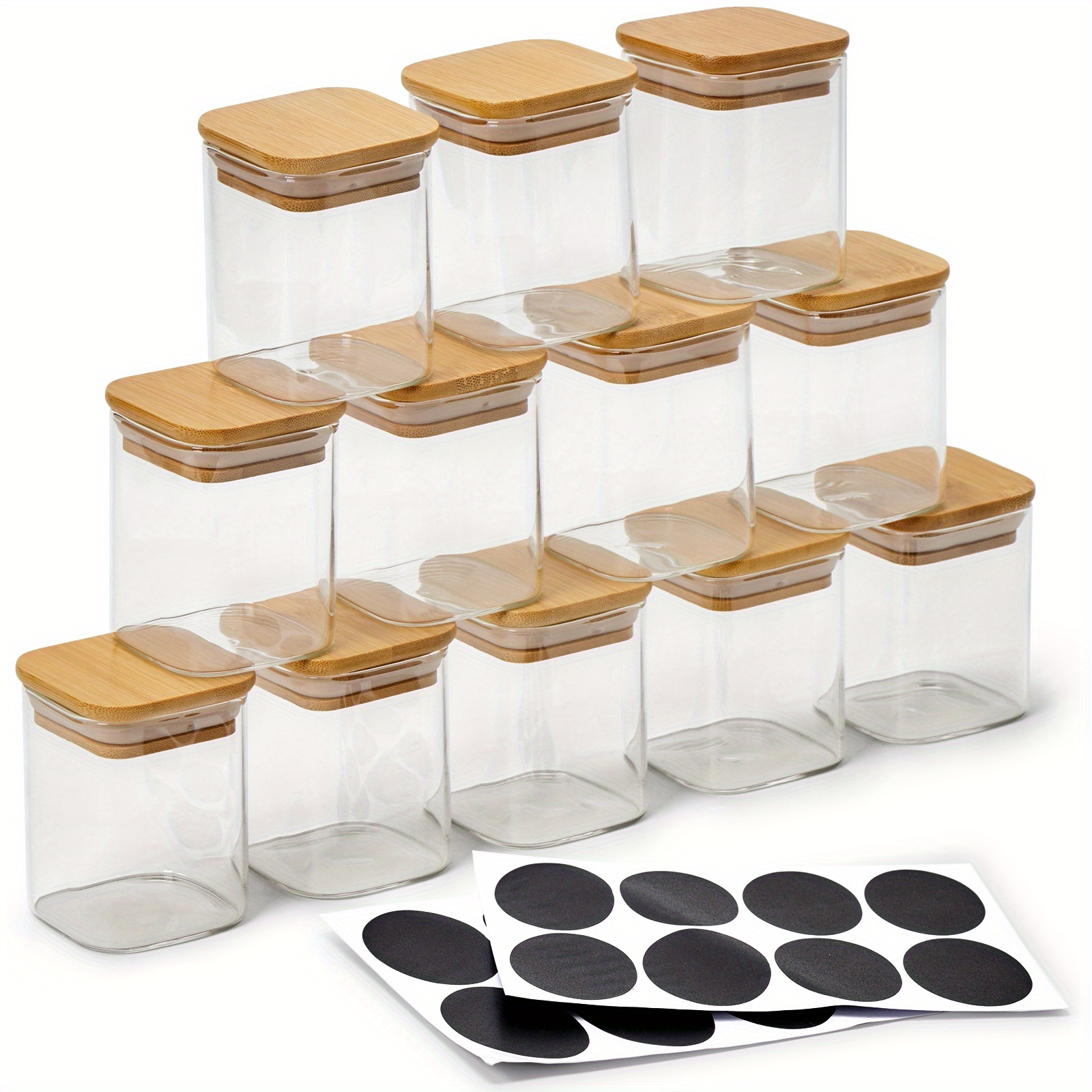 200ml Bamboo Lid Glass Food Storage Jars 12/10 Thickened Square Spices Glass Storage Containers Jar With Airtight Bamboo Lids - Jars For Spices, Tea, Coffee, Sugar