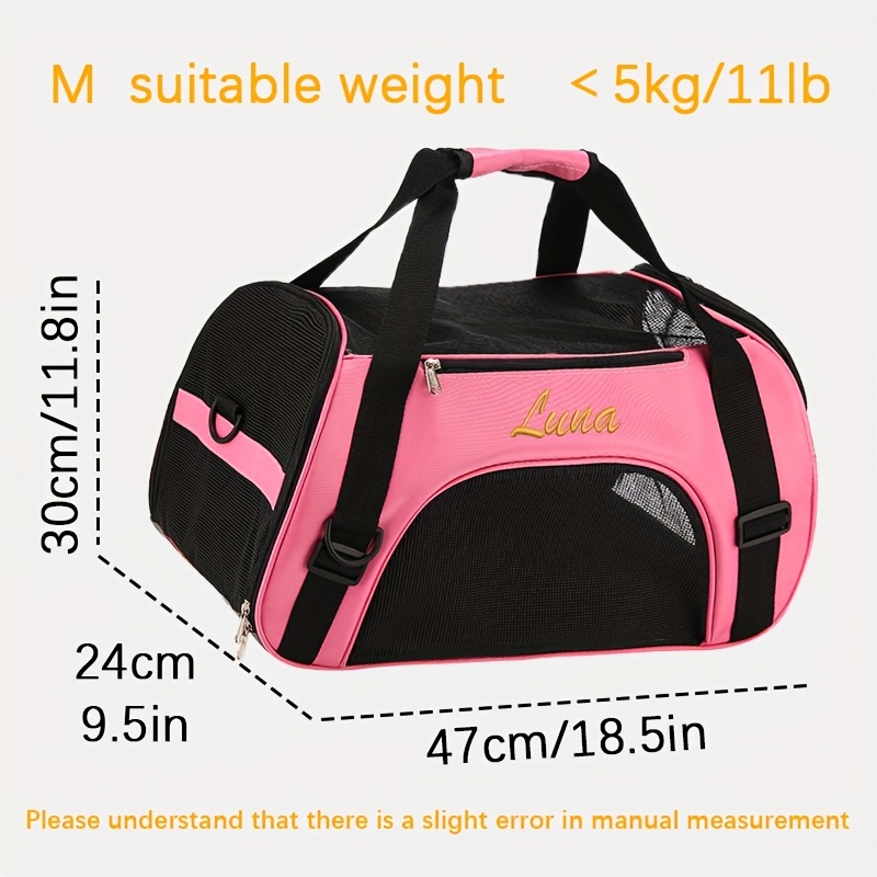 TEMU Pet Portable Bag, Personalized Embroidery With Your Pet's Name Or Unique Identifier, 6 Colors , Breathable Mesh Design For Comfortable Pet
