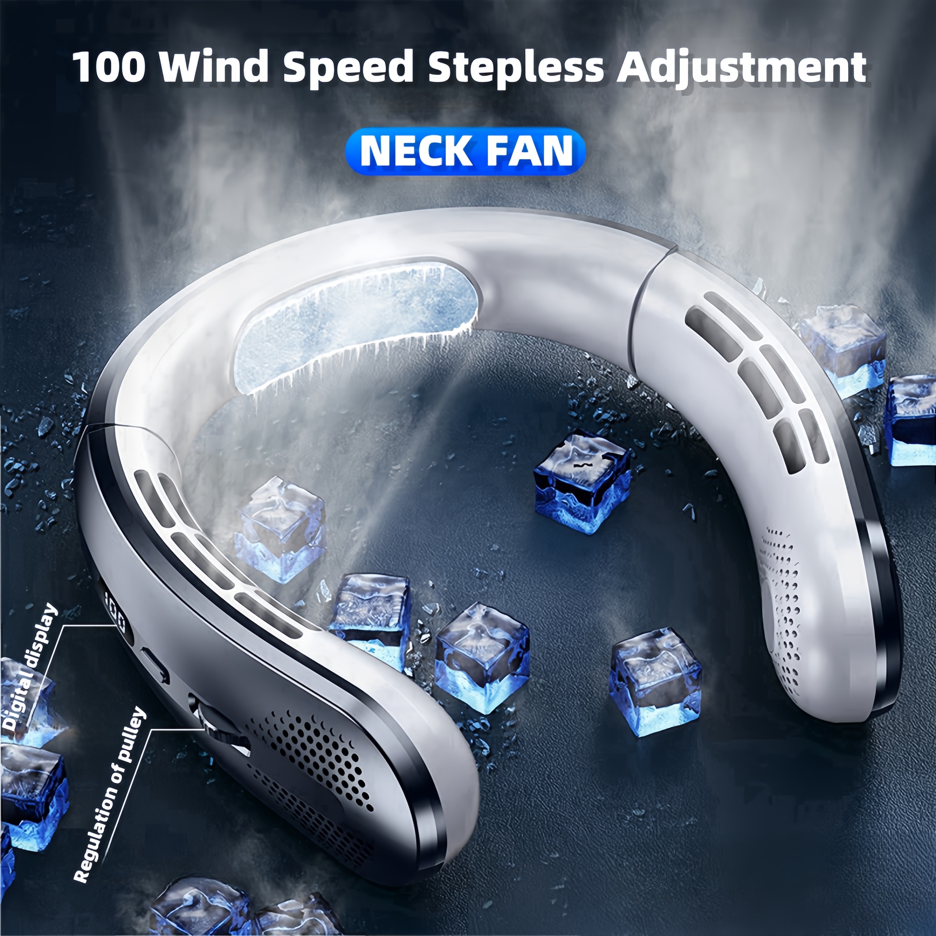 1pc Portable Leafless Hanging Neck Fan Five Generations USB Charging Fan, Display 100 Speed Adjustable Up And Down Air Cooling, 30° Internal And External Angle Adjustable, Suitable for Home, Office. Essential Back-To-School Supplies, Outdoors, Beach