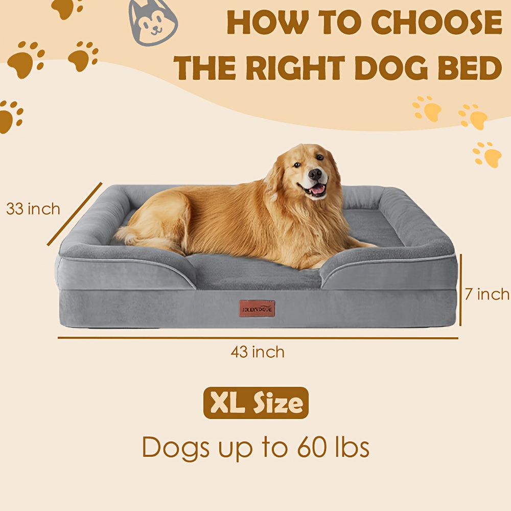 TEMU 1pc Dog Bed - 100% Supportive Foam - Extra Large Dog Sofa Dog Beds - Pet Couch Bed With Removable Washable Cover - Soft Lining And Bottom - Grey 3 Sizes - Great Halloween Gifts For Your Deer Pet