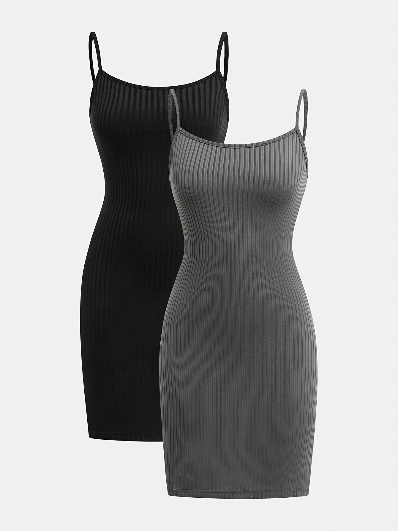 2pcs ribbed knit tank mini dresses sleeveless fit - Temu
